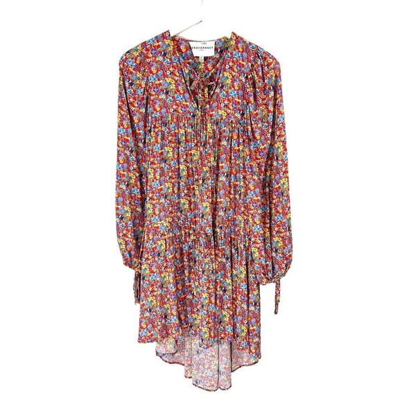 Perseverance London Dress Womens Small Red Floral Boho Cottage Core Tie Gathered - Picture 4 of 13